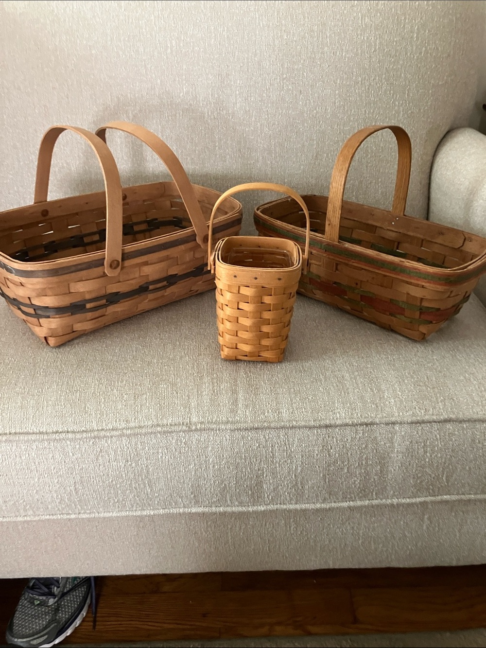 Group of 3 Handwoven Rustic Natural Wood Basket - Neutral Tan